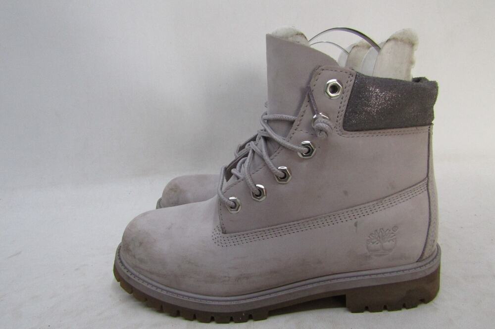 Timberland Youth Size 5 M Gray Leather Glitter Lace Up Ankle Casual Boots